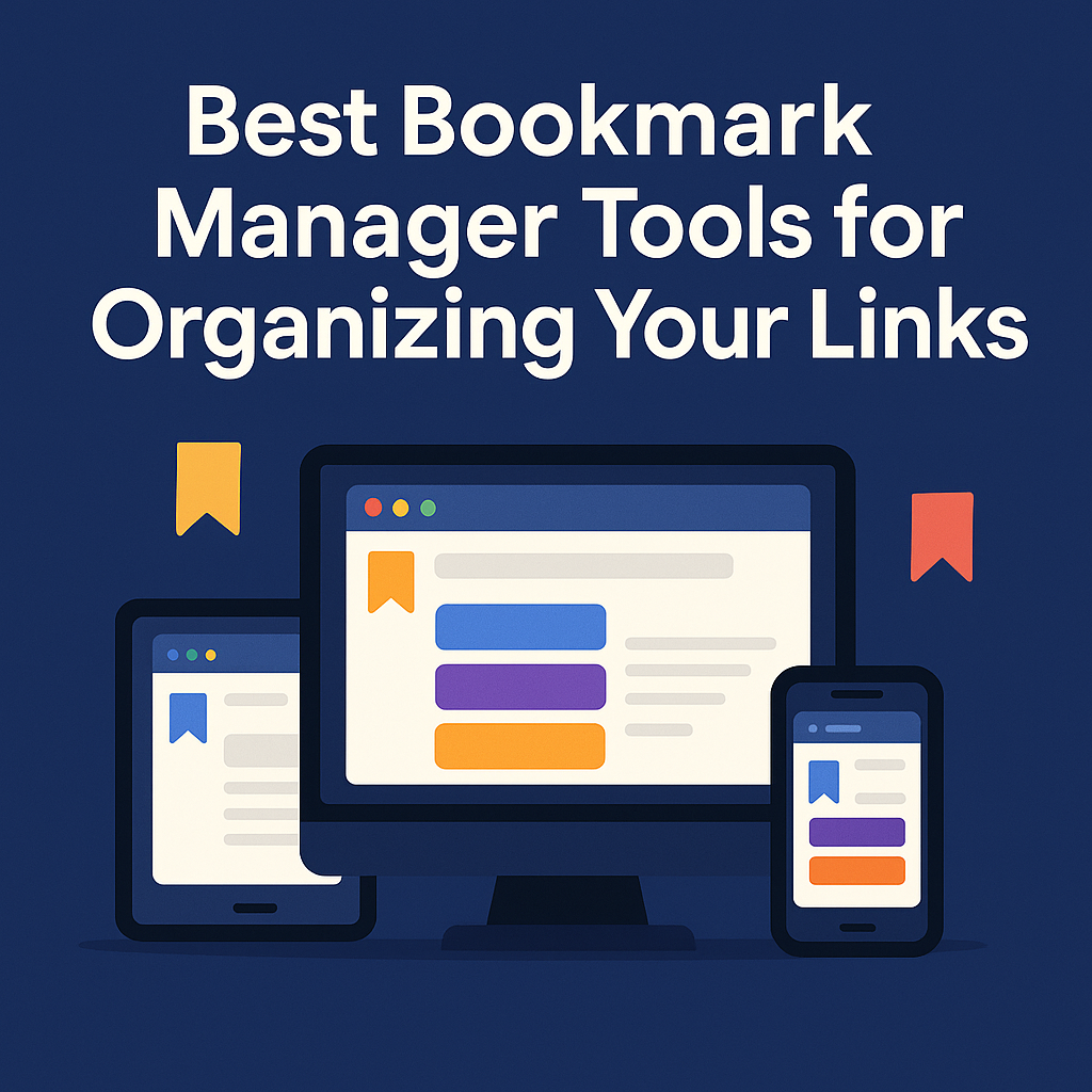 Flat-style digital illustration showing cross-device bookmark syncing and link organization for teams and professionals