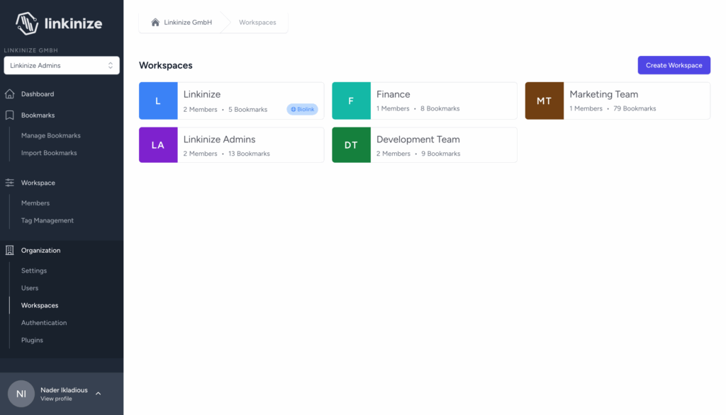 Linkinize workspace management